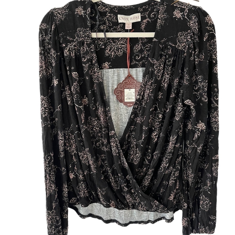 NWT Knox Rose hi lo Black Flowers V Neck Wrap Boho